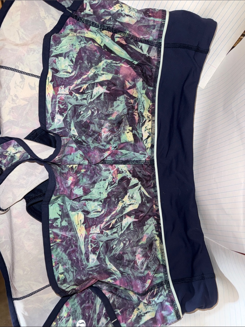 Lululemon Women Run Speed Shorts 4-way Iridescent Multi colour Deep Navy Print